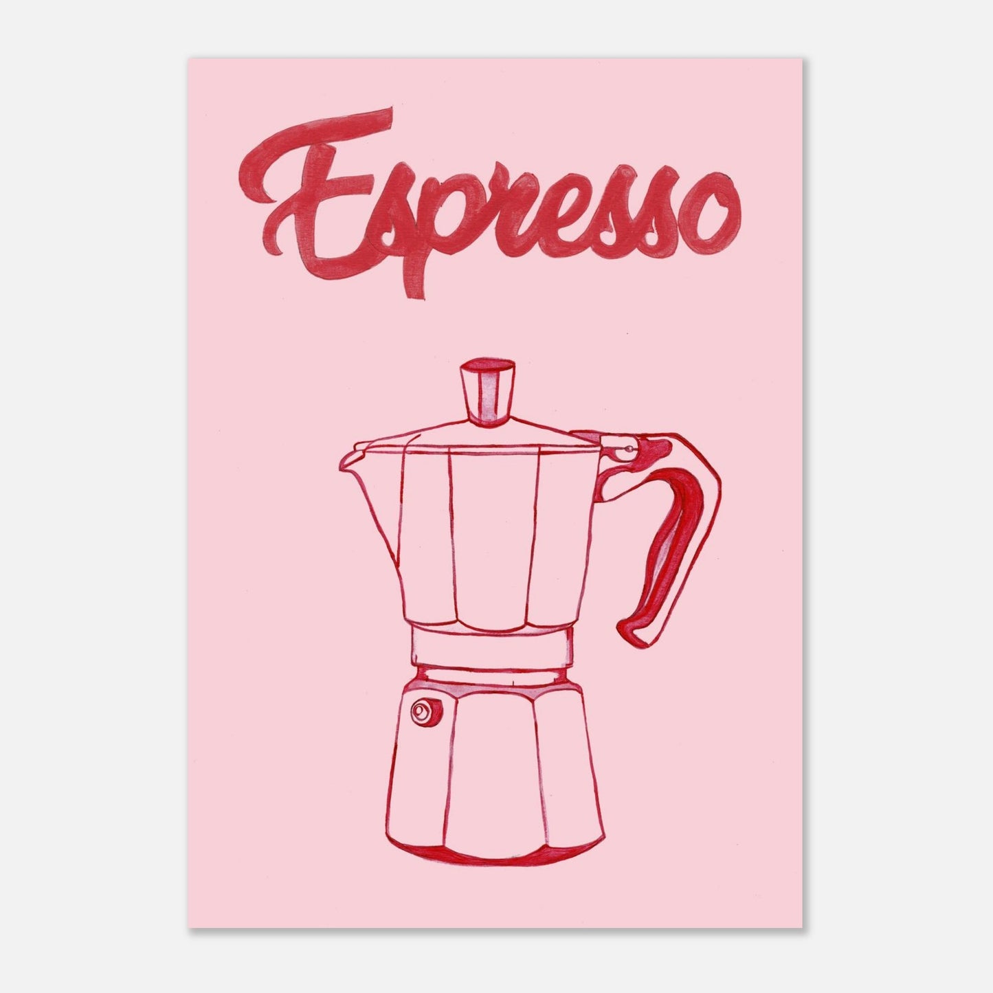 Illustration of a Moka pot with 'Espresso' text on a pink background