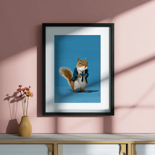a squirrel holding a gun wearing a blazer and tie