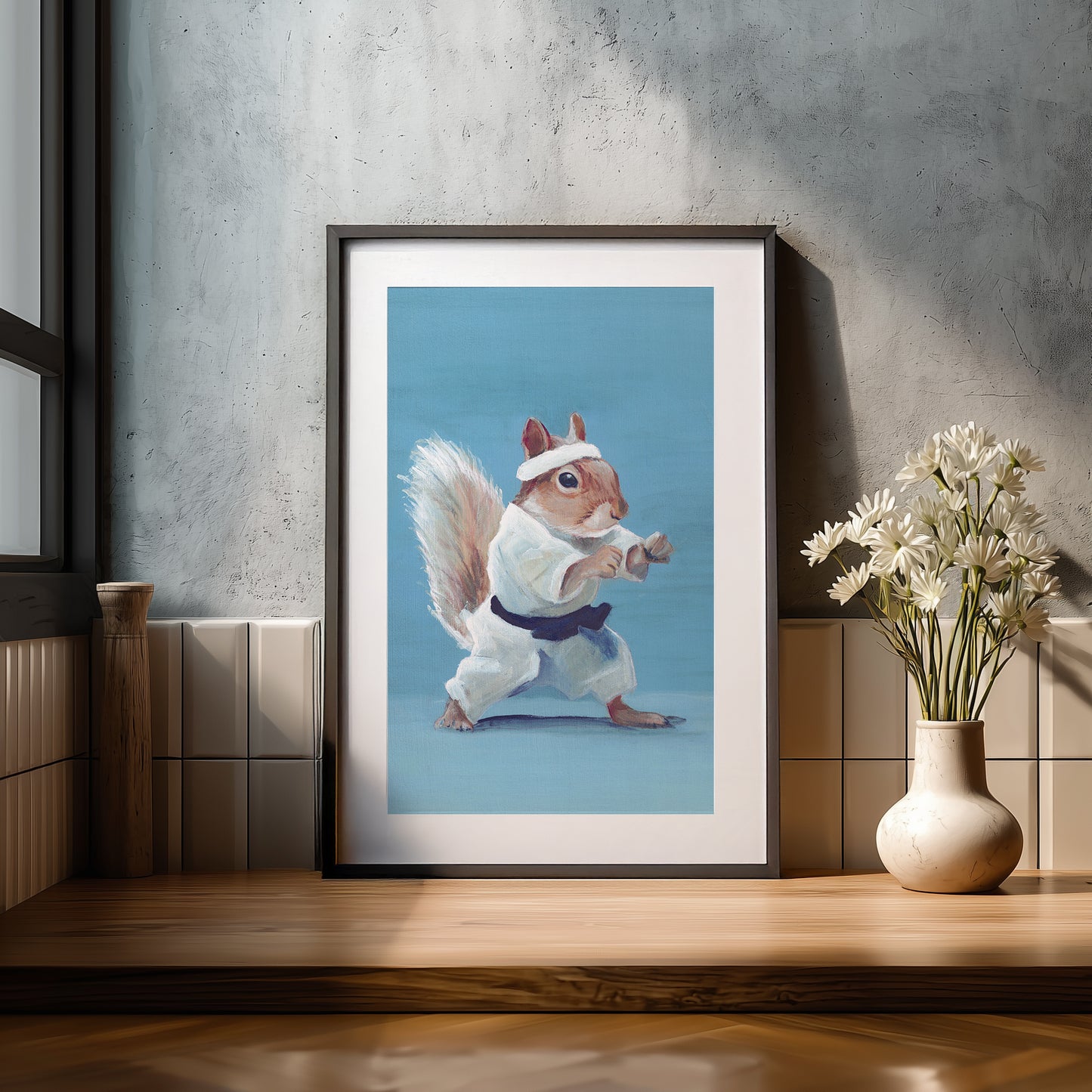 A squirrel in a karate pose 