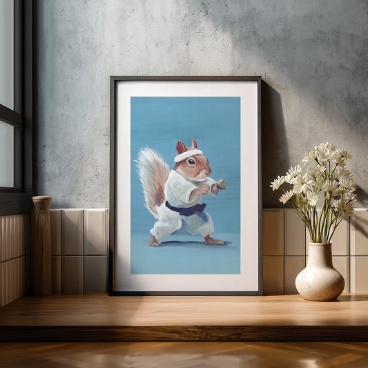 A squirrel in a karate pose 